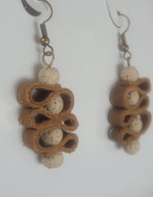 Load image into Gallery viewer, Leather and lava stones spiral earrings