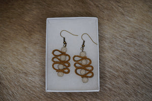 Leather and lava stones spiral earrings