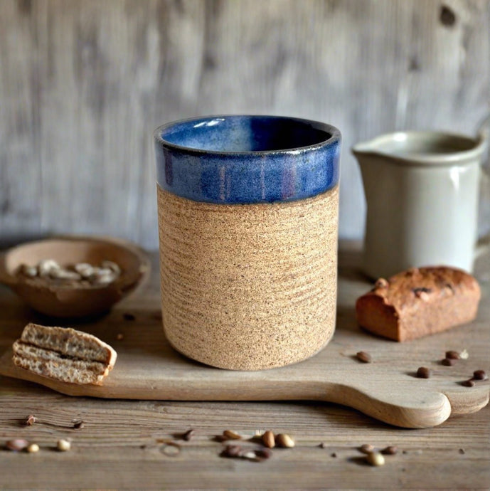 Rustic Blue Ceramic Tumbler Handmade Mug