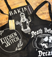 Load image into Gallery viewer, Death Before Decaf, Gothic Kitchen Apron