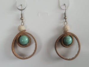 Leather and beads loop earrings