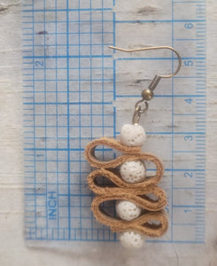 Leather and lava stones spiral earrings