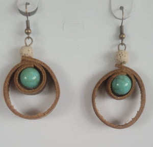 Leather and beads loop earrings