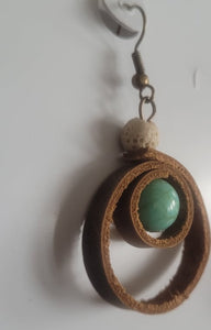 Leather and beads loop earrings