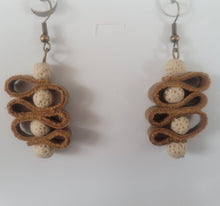 Load image into Gallery viewer, Leather and lava stones spiral earrings