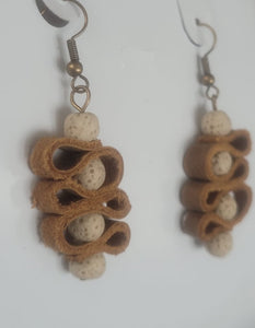 Leather and lava stones spiral earrings