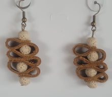 Load image into Gallery viewer, Leather and lava stones spiral earrings