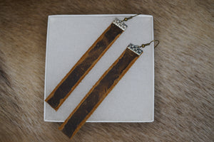 Rustic leather long earrings