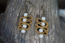 Load image into Gallery viewer, Leather and lava stones spiral earrings